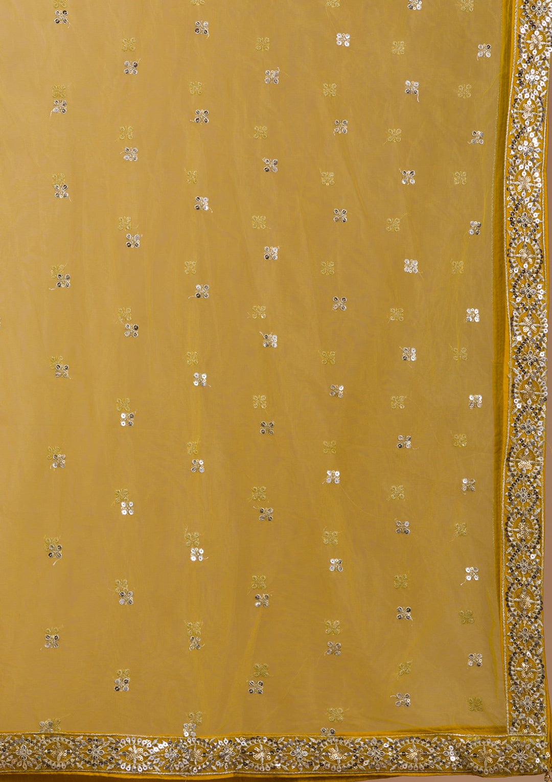 Mustard Sequins Georgette Readymade Lehenga-Koskii