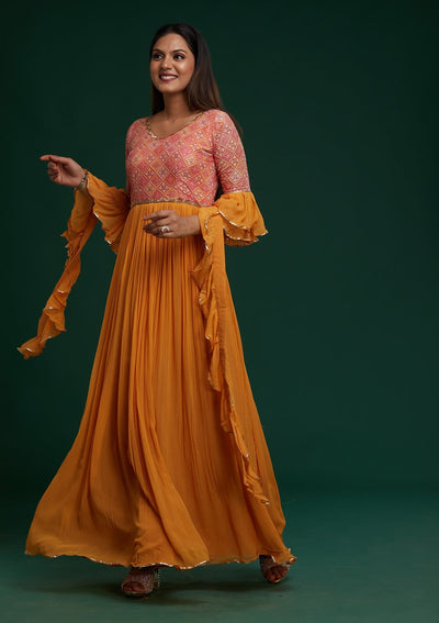 Mustard Sequins Georgette Designer Anarkali Suit - Koskii