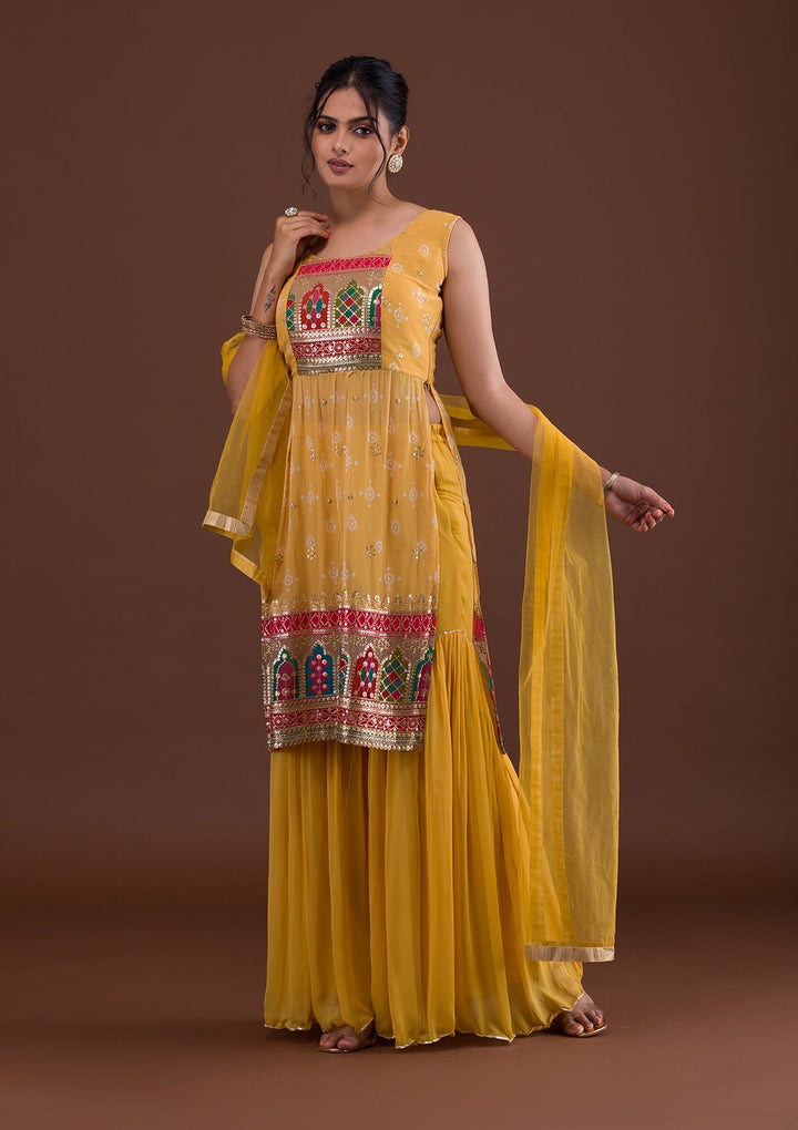 Mustard Sequins Georgette Salwar Suit-Koskii