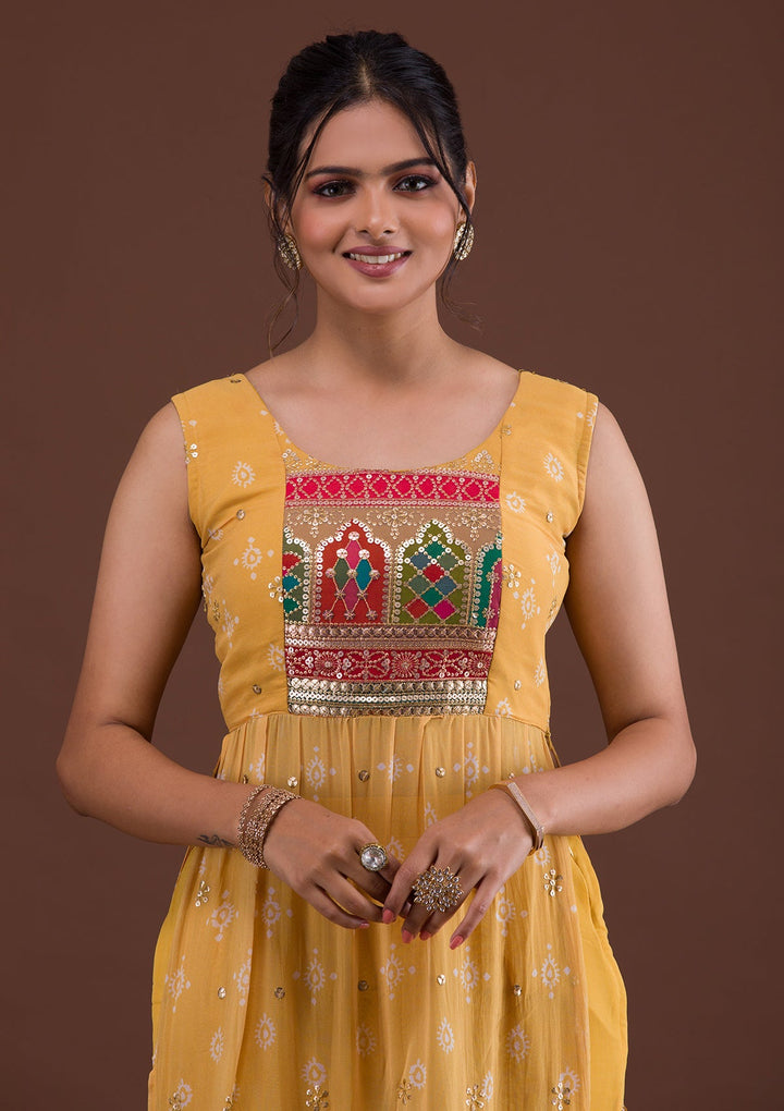 Mustard Sequins Georgette Salwar Suit-Koskii