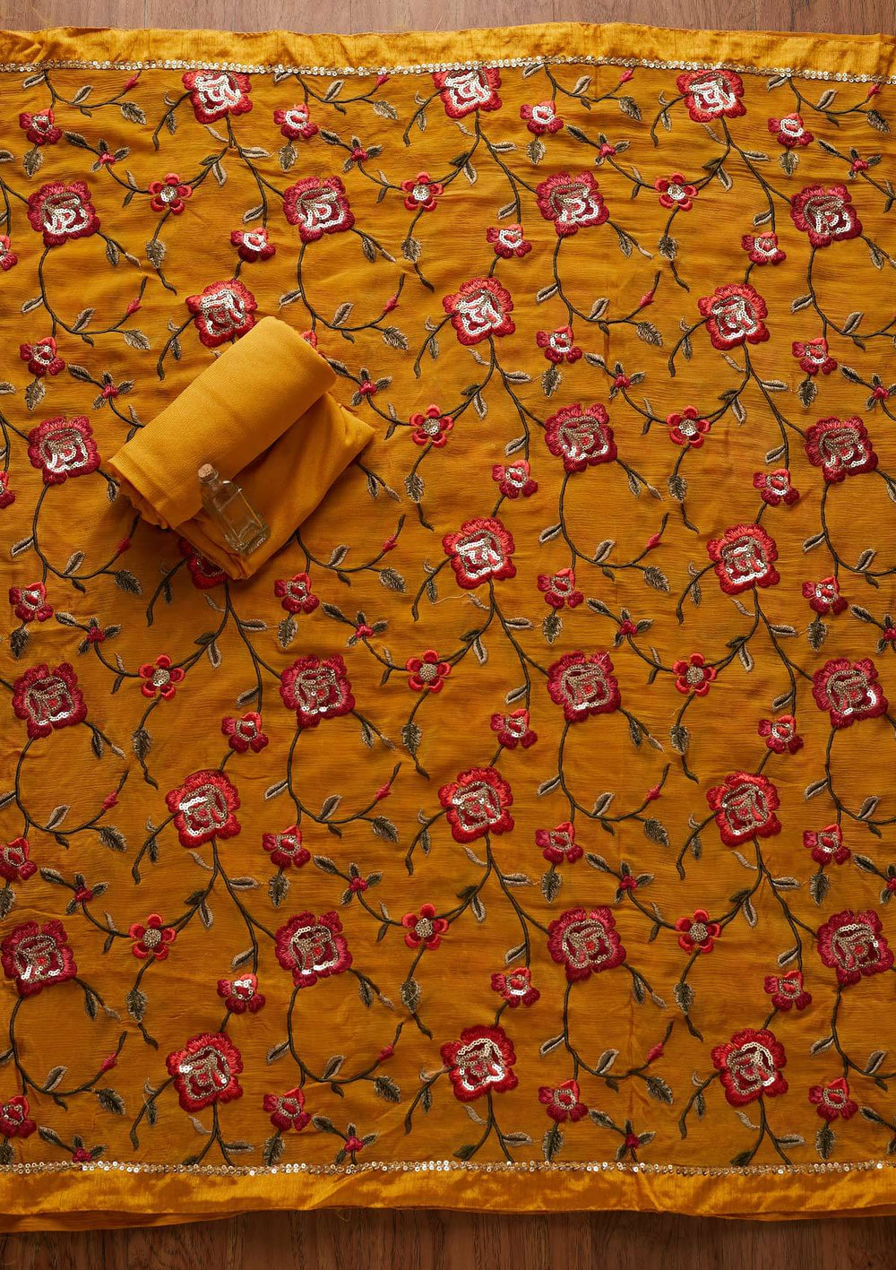 Mustard Sequins Georgette Designer Semi-Stitched Salwar Suit - koskii