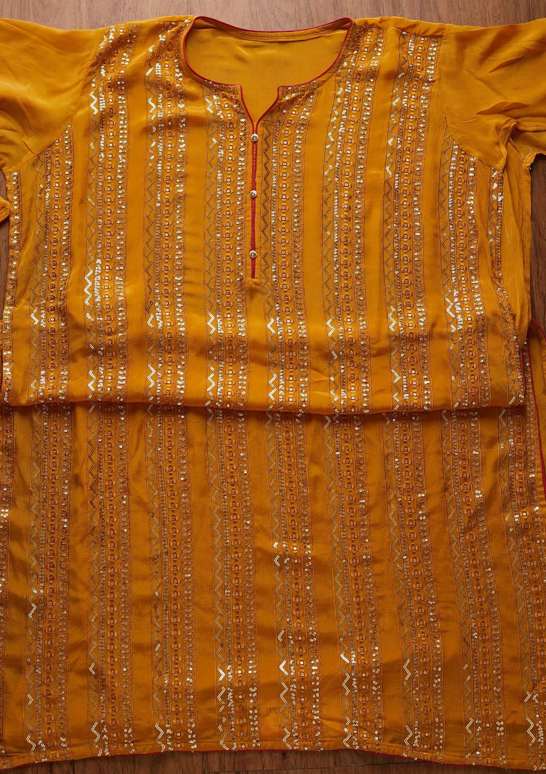 Mustard Sequins Georgette Designer Semi-Stitched Salwar Suit - koskii