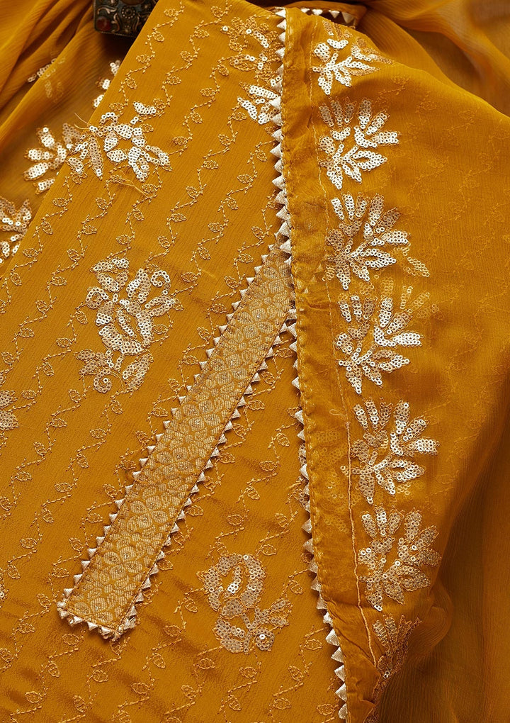 Mustard Sequins Georgette Semi-Stitched Salwar Suit-Koskii