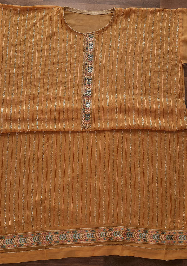 Mustard Sequins Georgette Designer Unstitched Salwar Suit - Koskii
