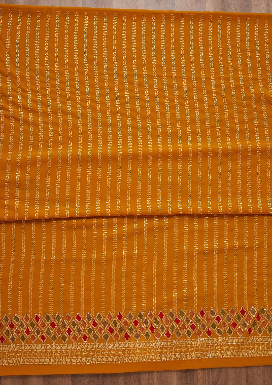 Mustard Sequins Georgette Unstitched Salwar Suit - Koskii