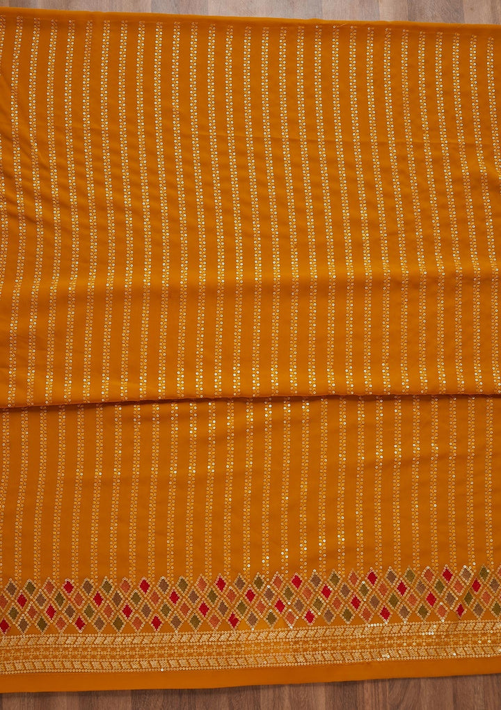 Mustard Sequins Georgette Unstitched Salwar Suit - Koskii