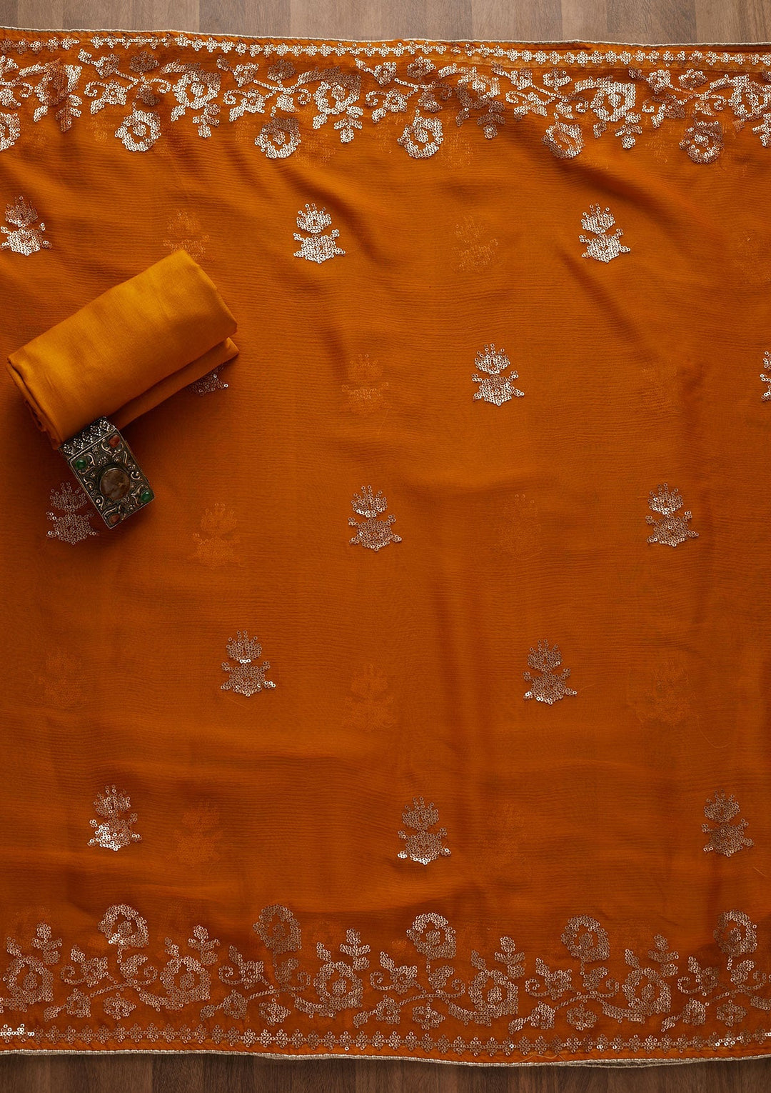 Mustard Sequins Georgette Unstitched Salwar Suit-Koskii