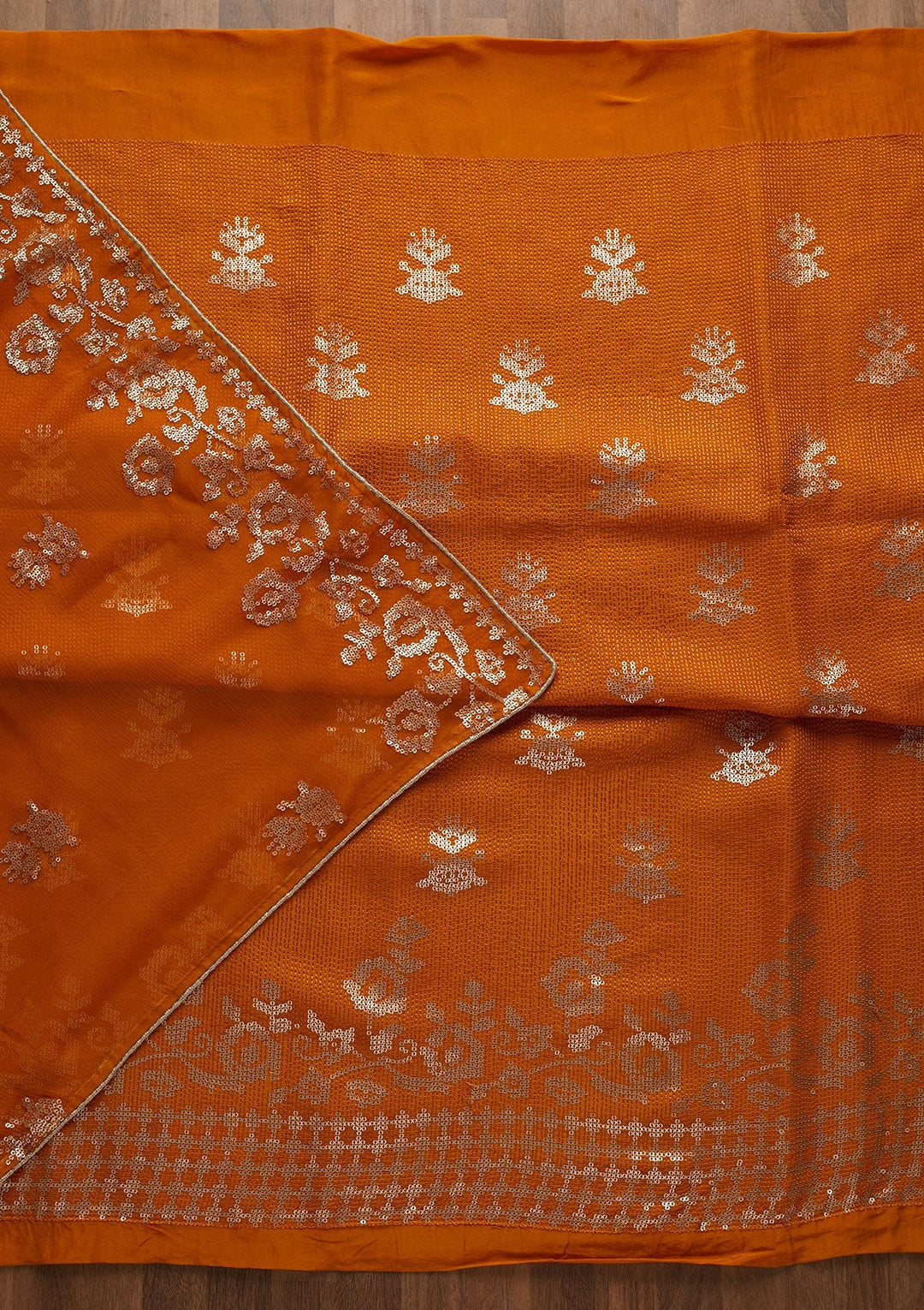 Mustard Sequins Georgette Unstitched Salwar Suit-Koskii