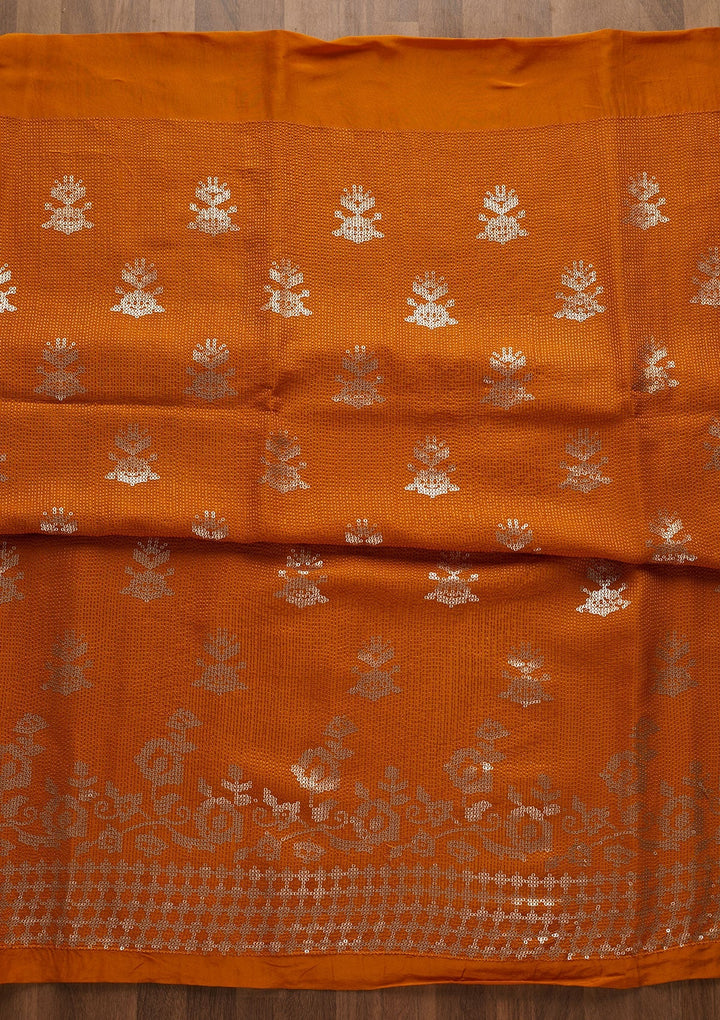 Mustard Sequins Georgette Unstitched Salwar Suit-Koskii