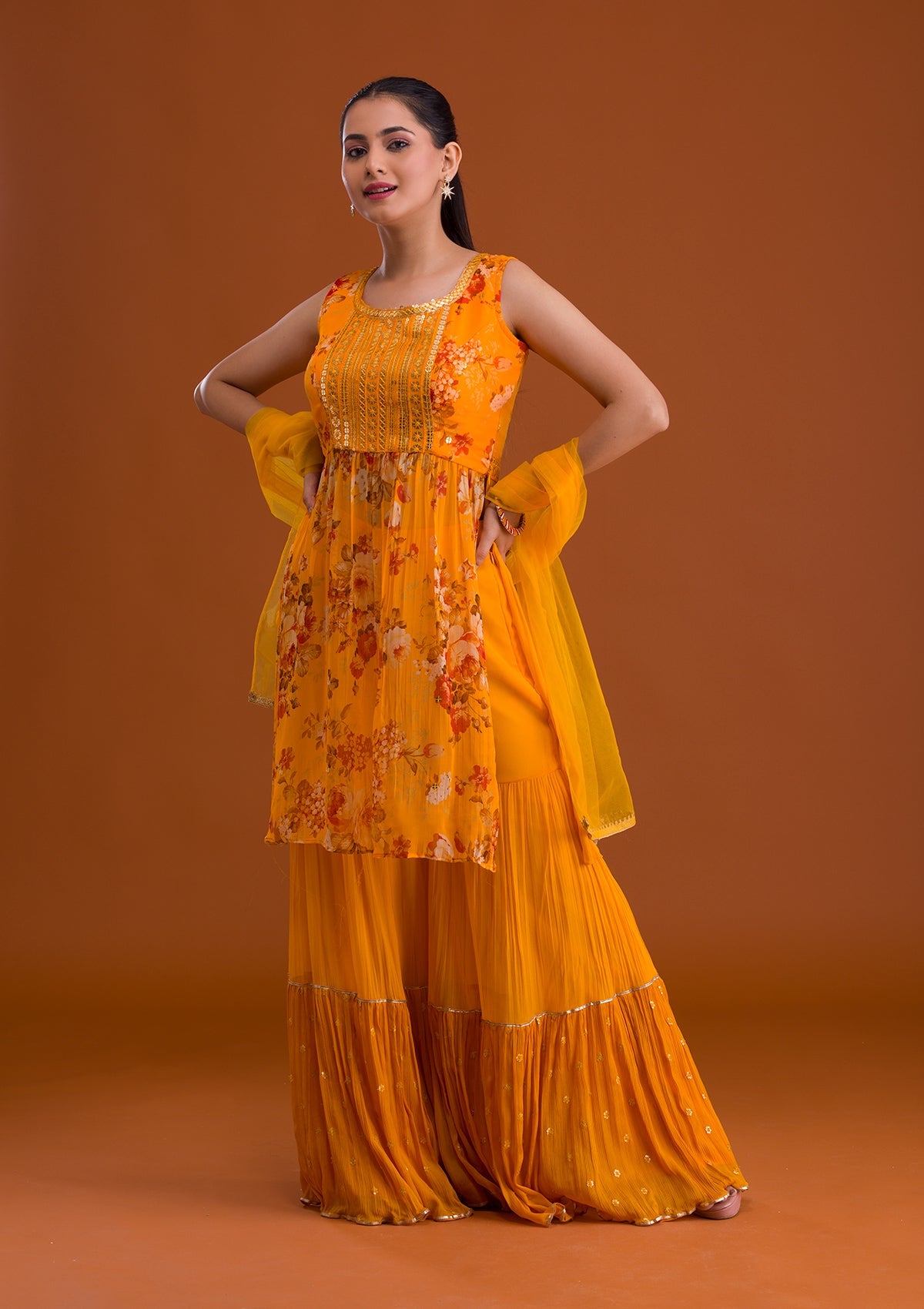 Mustard Sequins Georgette Designer Salwar Suit-Koskii