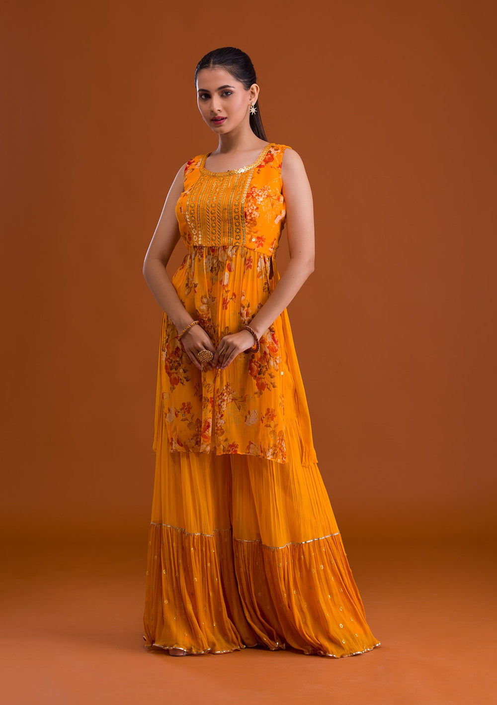 Mustard Sequins Georgette Designer Salwar Suit-Koskii