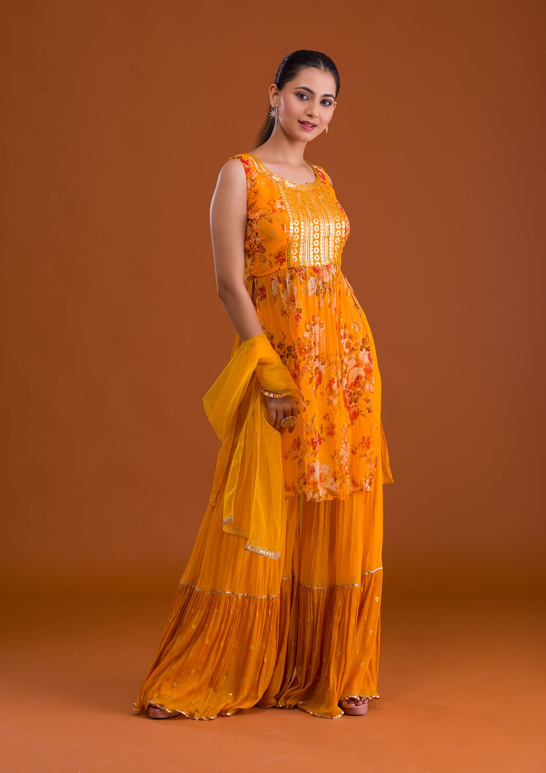 Mustard Sequins Georgette Designer Salwar Suit-Koskii