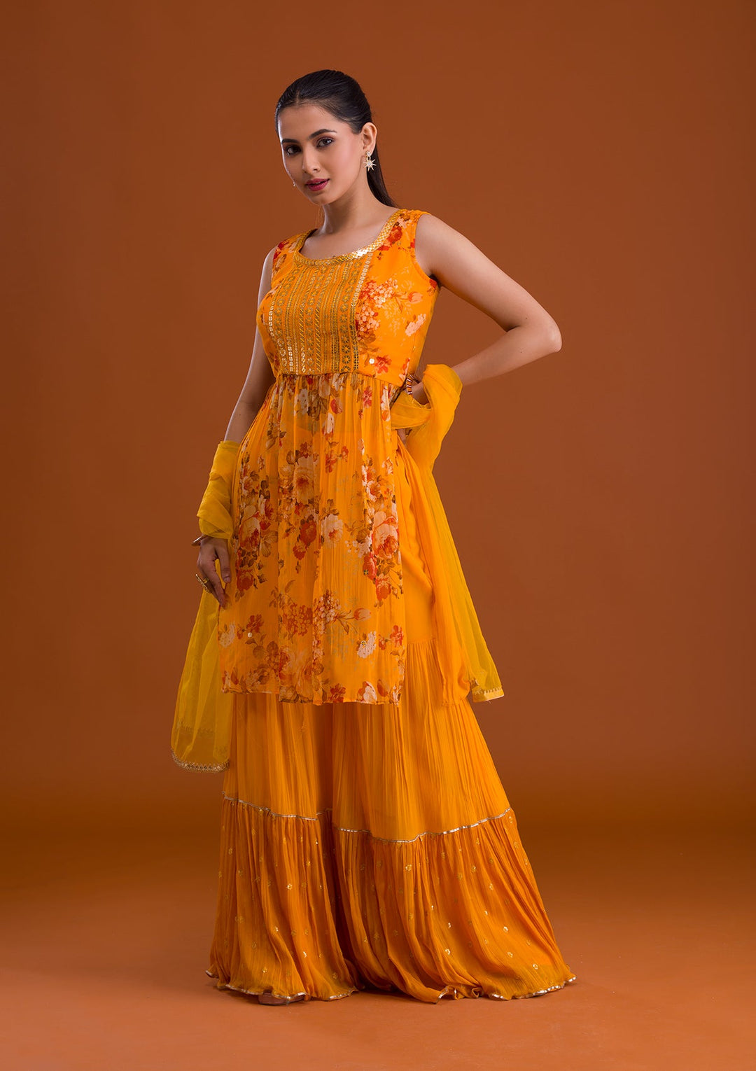 Mustard Sequins Georgette Designer Salwar Suit-Koskii