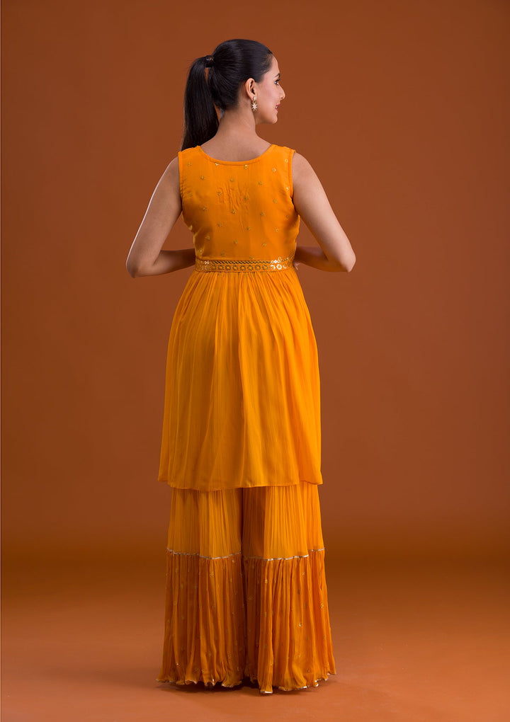 Mustard Sequins Georgette Designer Salwar Suit-Koskii