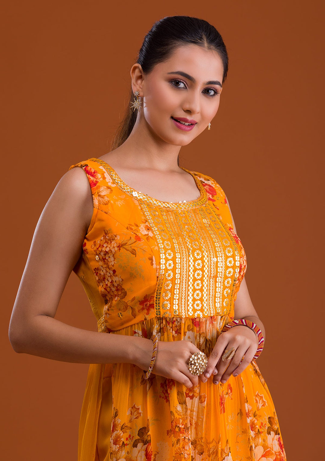 Mustard Sequins Georgette Designer Salwar Suit-Koskii