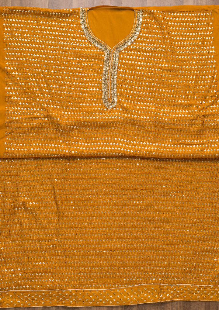 Mustard Sequins Georgette Unstitched Salwar Suit-Koskii