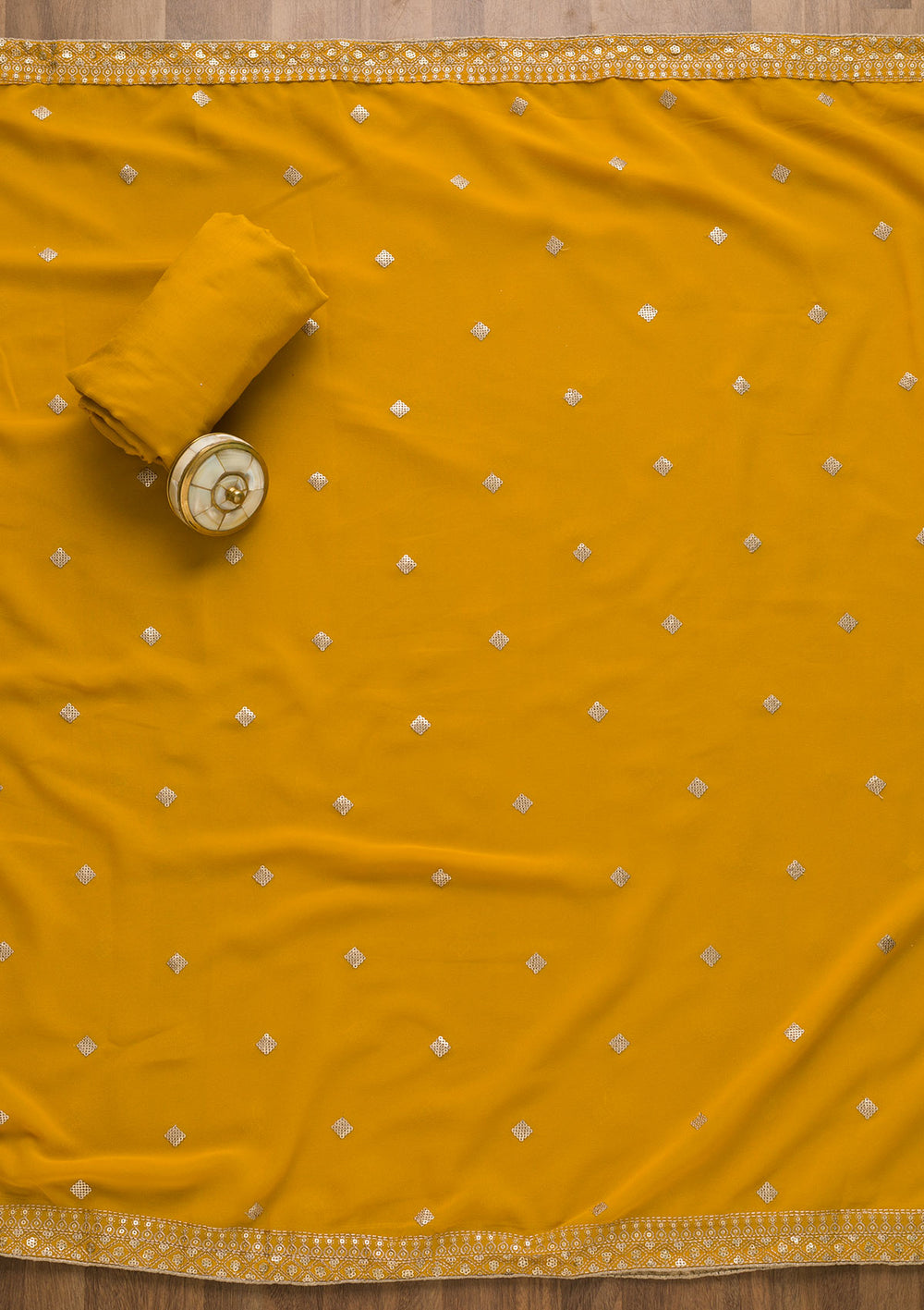 Mustard Sequins Georgette Unstitched Salwar Suit-Koskii