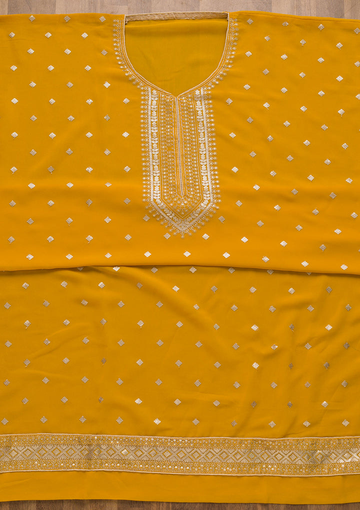 Mustard Sequins Georgette Unstitched Salwar Suit-Koskii