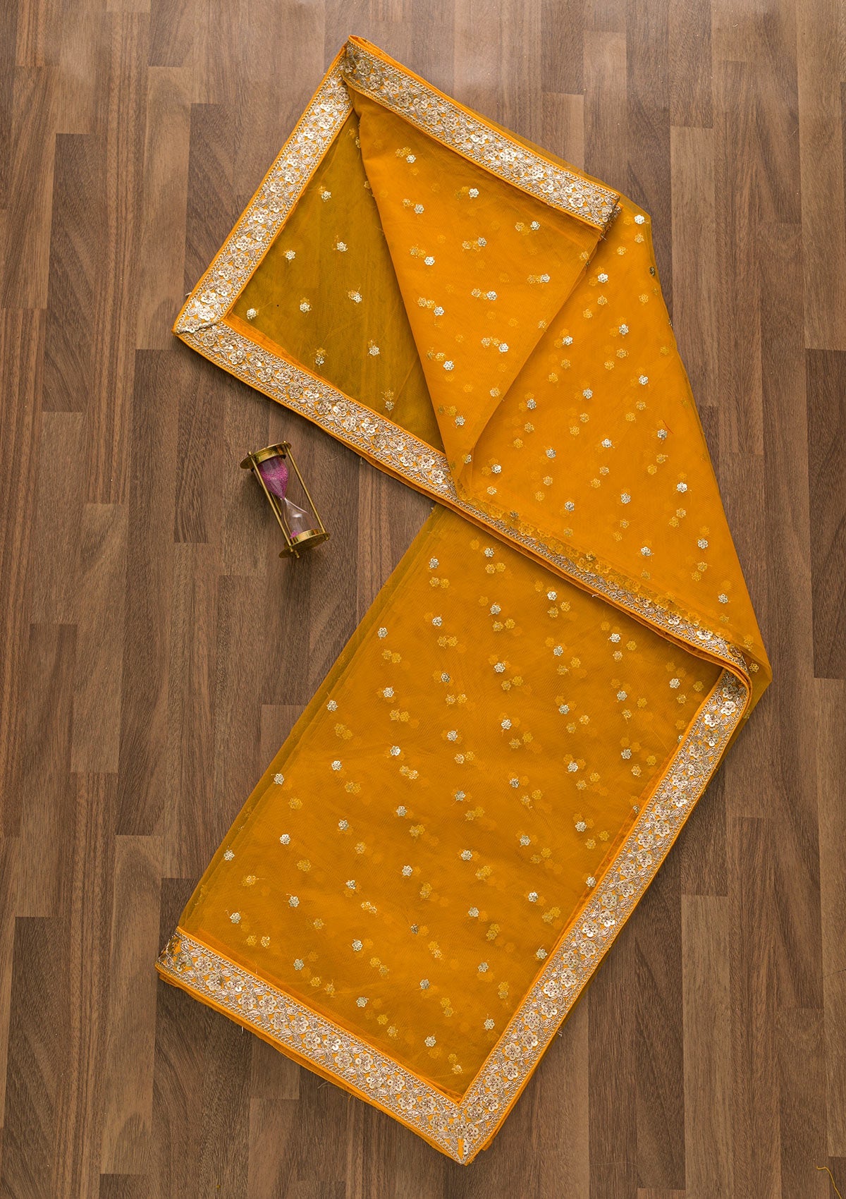 Mustard Sequins Net Dupatta-Koskii