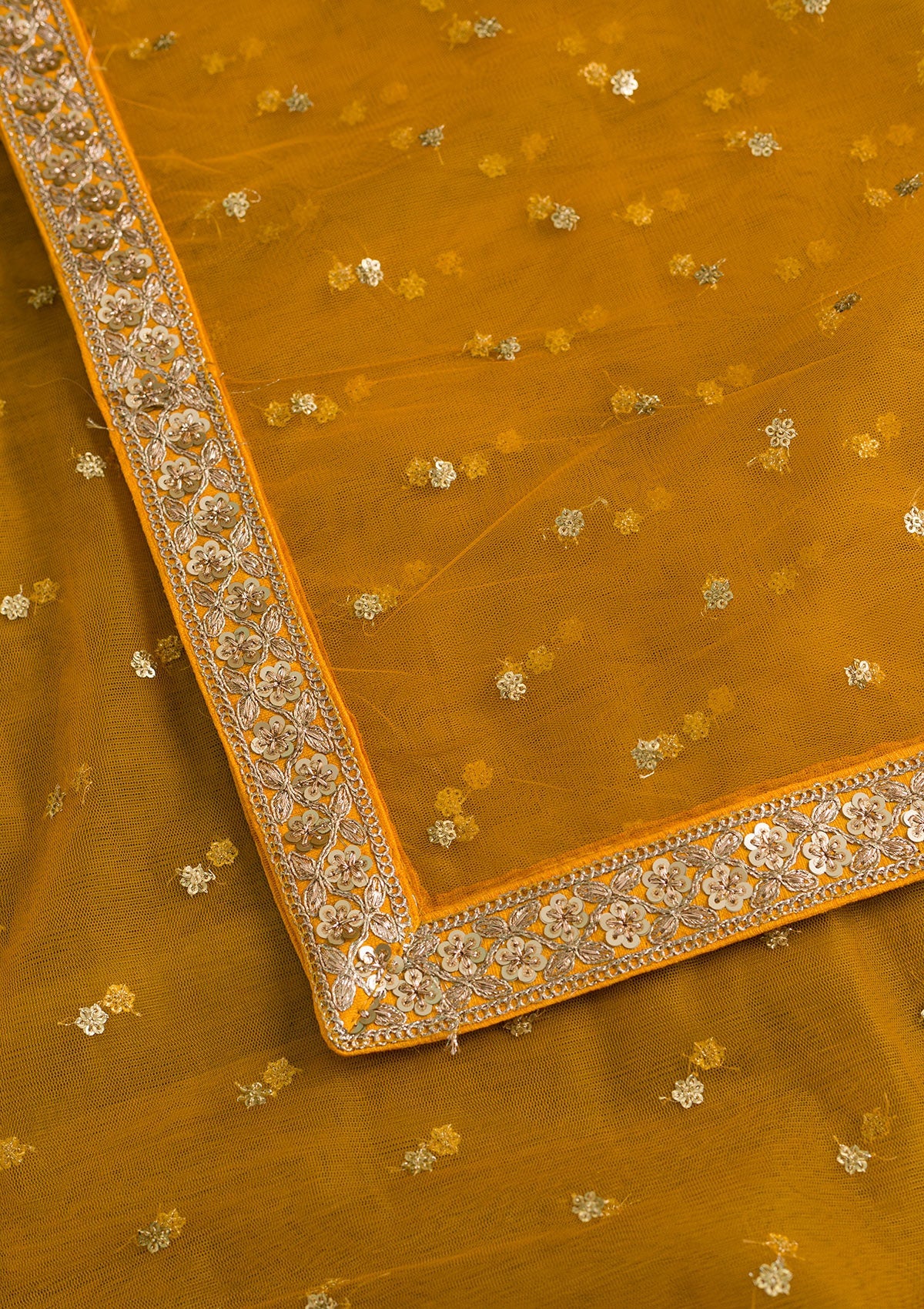 Mustard Sequins Net Dupatta-Koskii