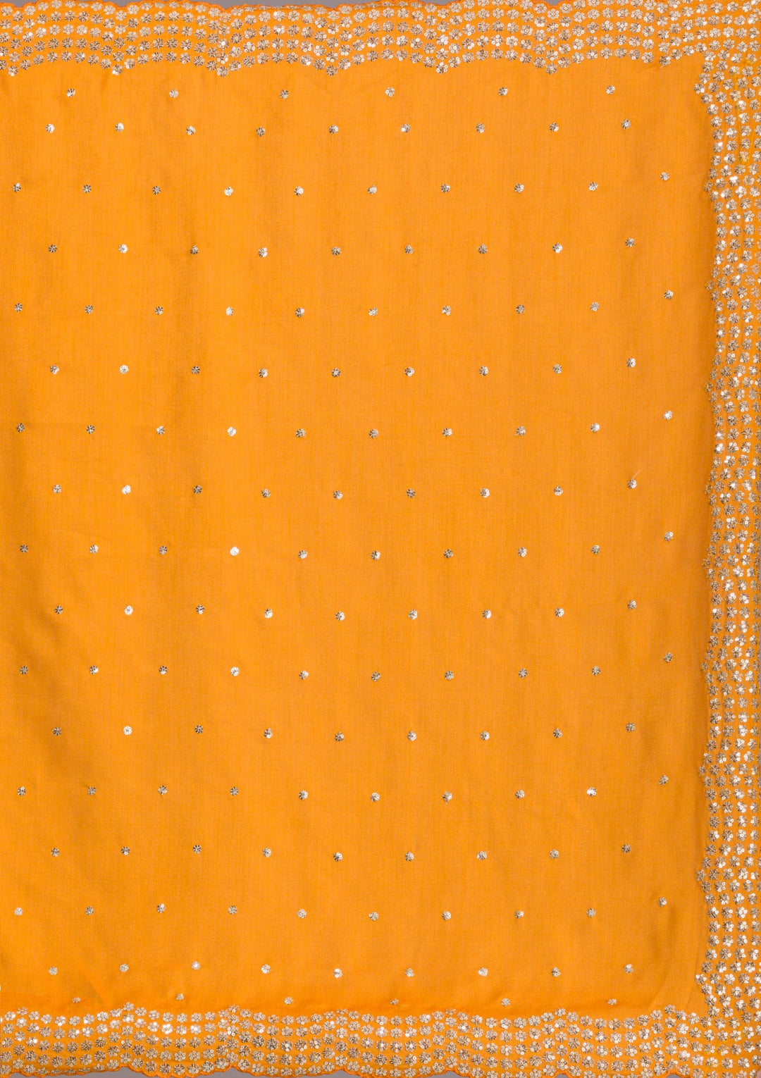 Mustard Sequins Raw Silk Saree-Koskii