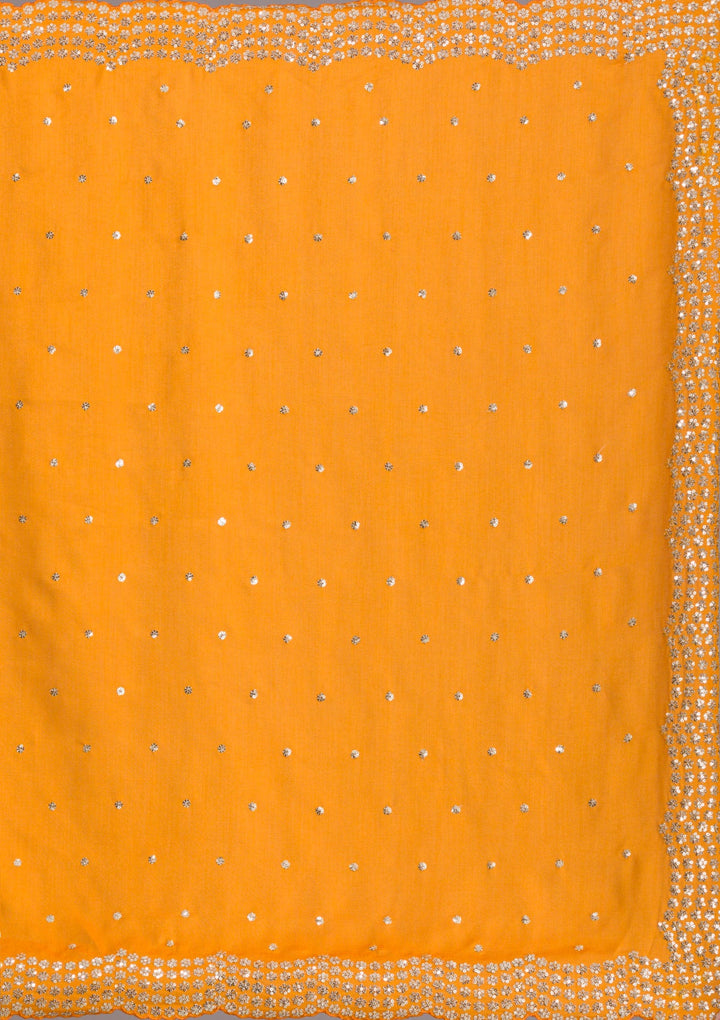 Mustard Sequins Raw Silk Saree-Koskii