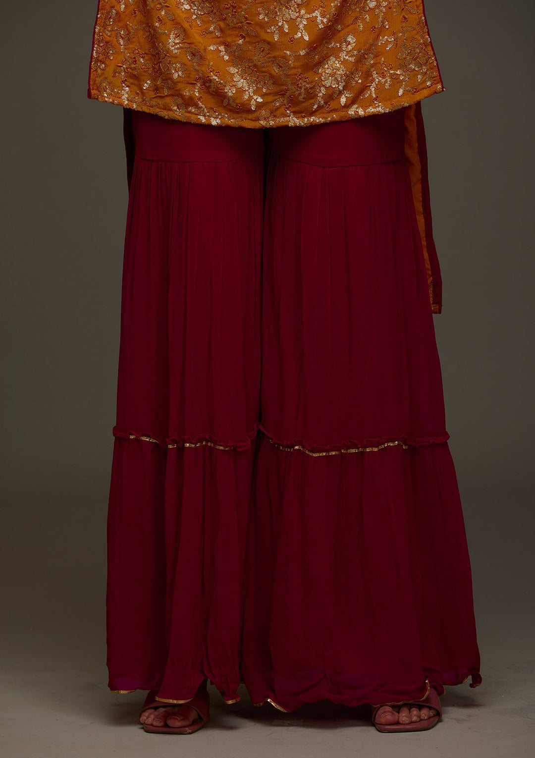 Mustard Sequins Semi Crepe Designer Salwar Suit - Koskii