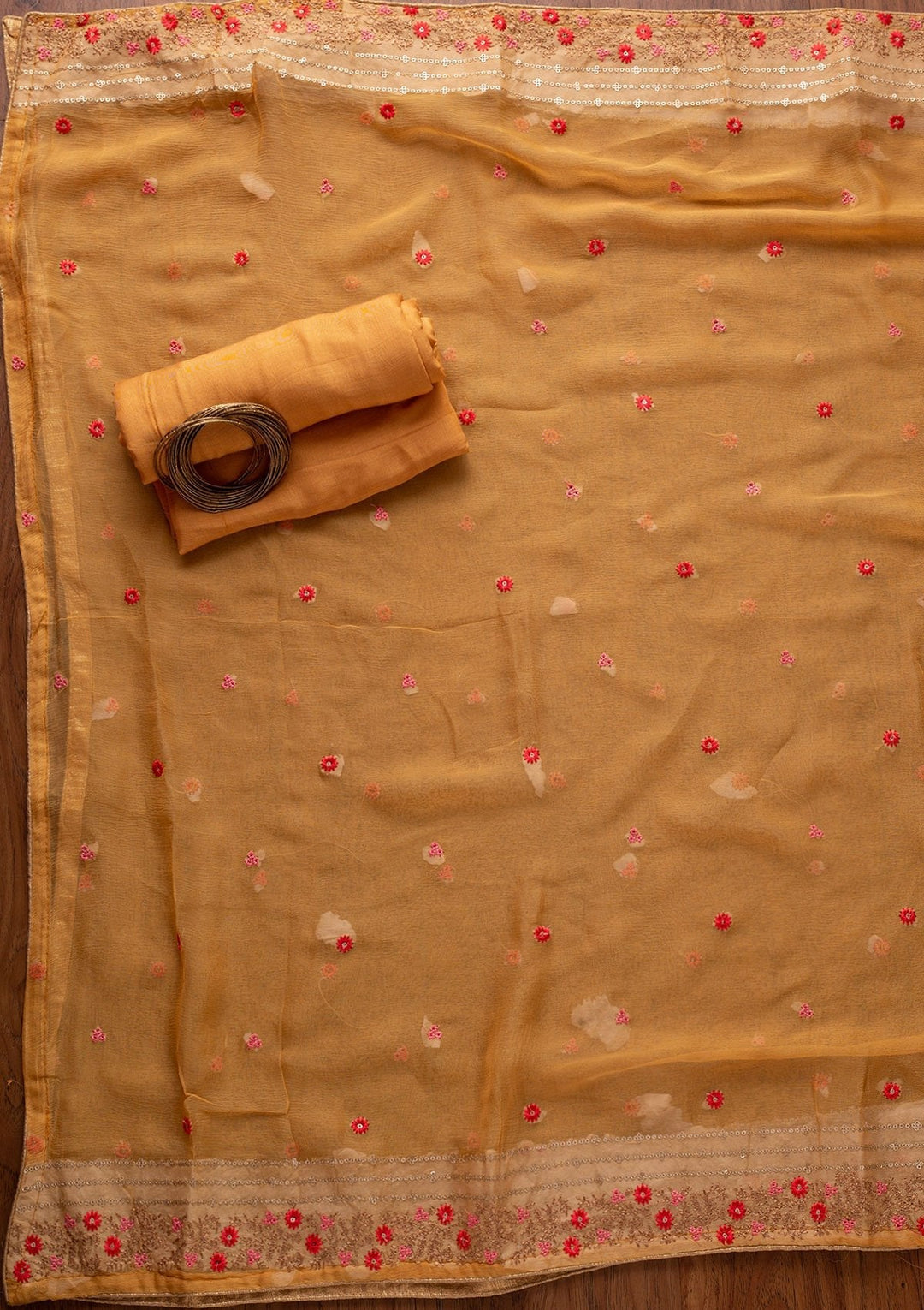 Mustard Sequins Semi Crepe Designer Unstitched Salwar Suit - koskii
