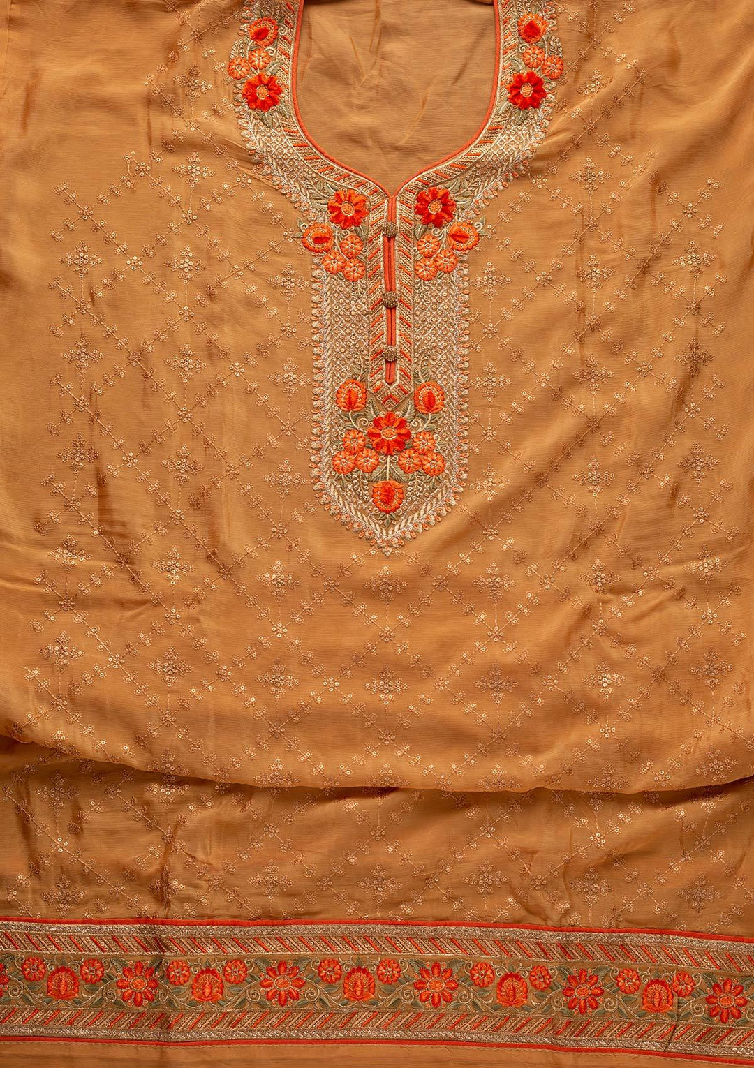 Mustard Sequins Semi Crepe Designer Unstitched Salwar Suit - koskii