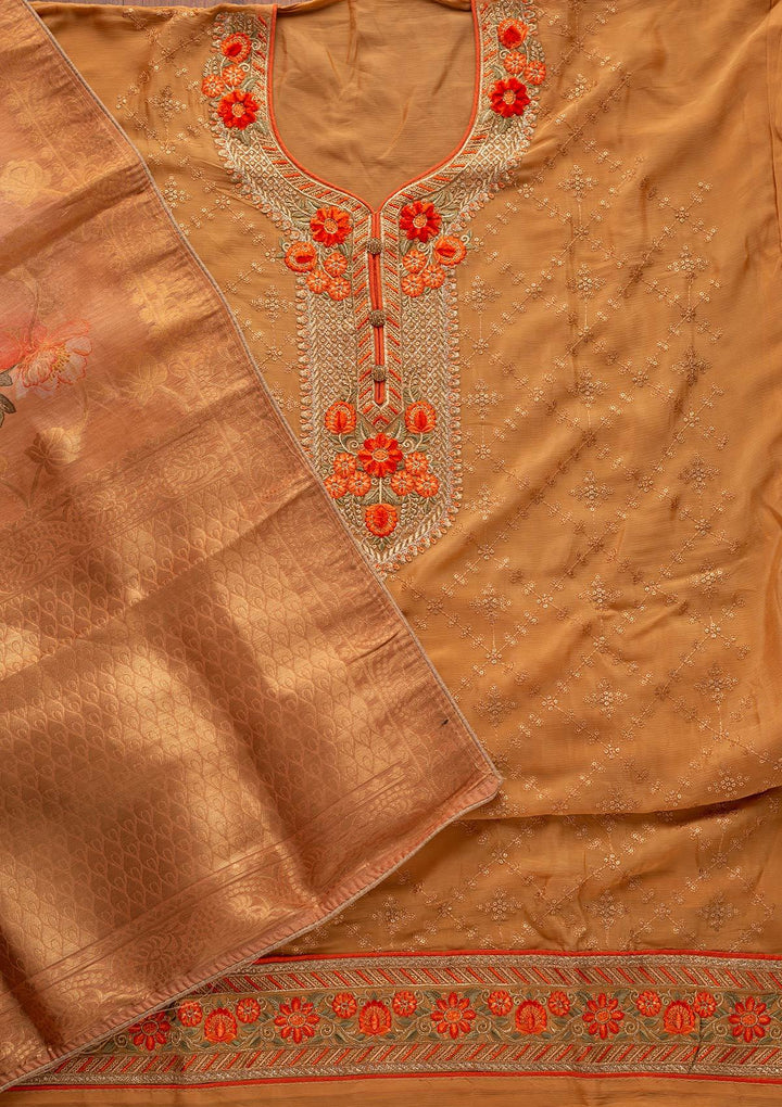 Mustard Sequins Semi Crepe Designer Unstitched Salwar Suit - koskii