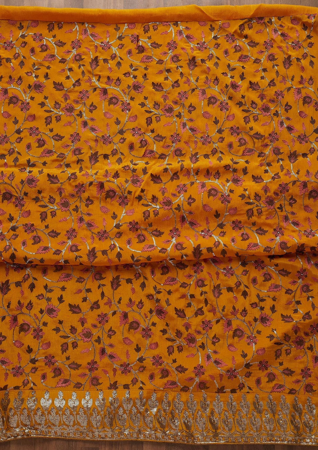 Mustard Sequins Semi Crepe  Unstitched Salwar Suit - Koskii
