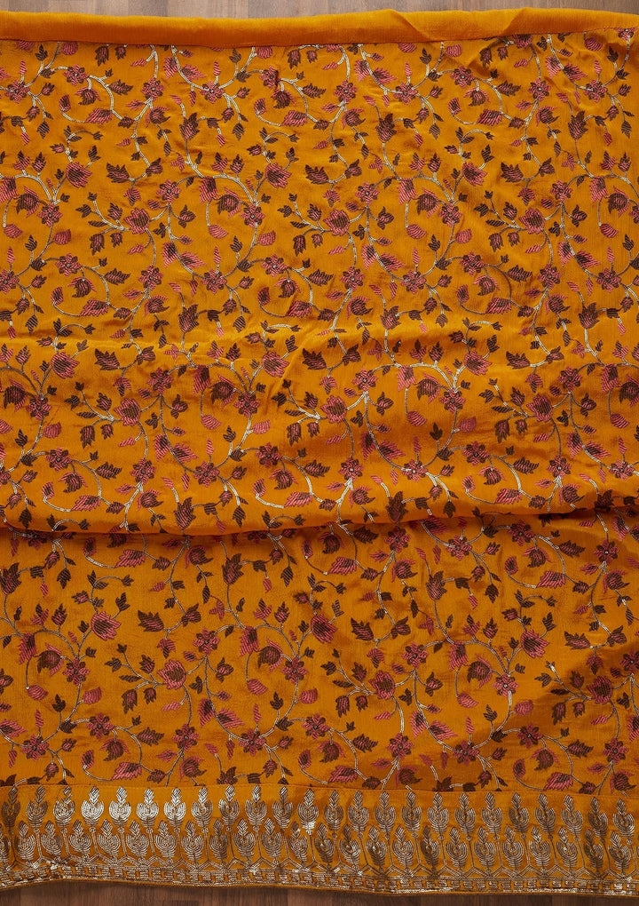 Mustard Sequins Semi Crepe  Unstitched Salwar Suit - Koskii