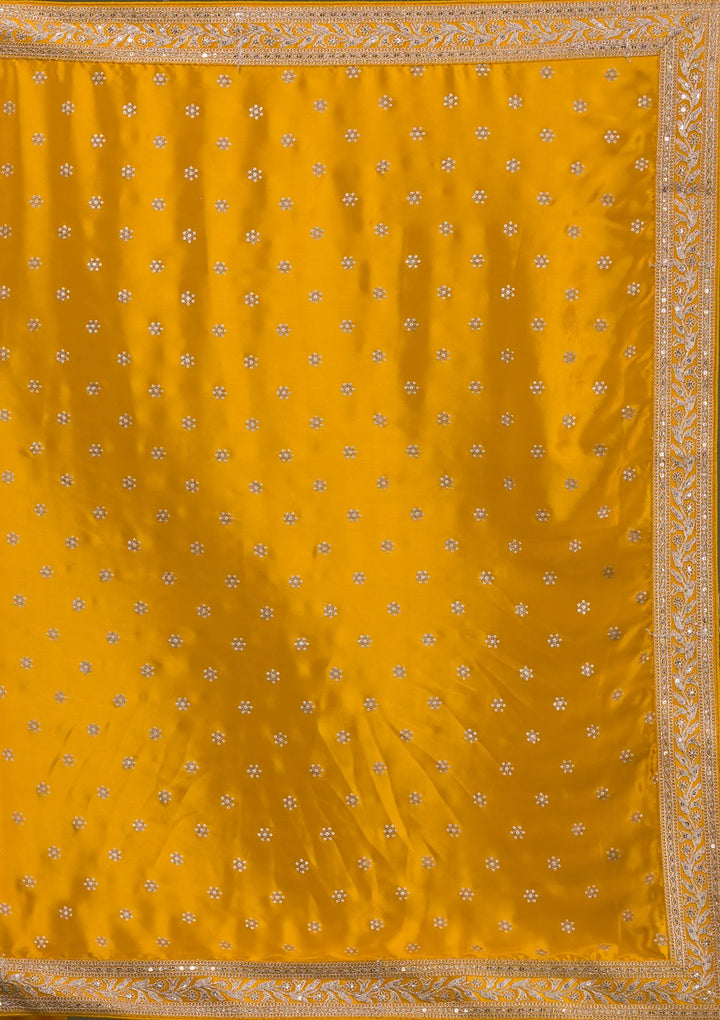 Mustard Sequins Semi Crepe Saree-Koskii