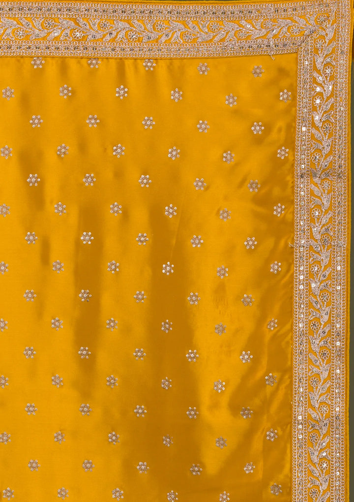 Mustard Sequins Semi Crepe Saree-Koskii