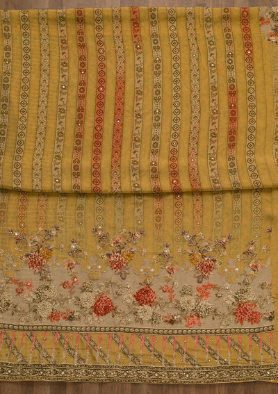 Mustard Zari Work Tissue Unstitched Salwar Kameez-Koskii