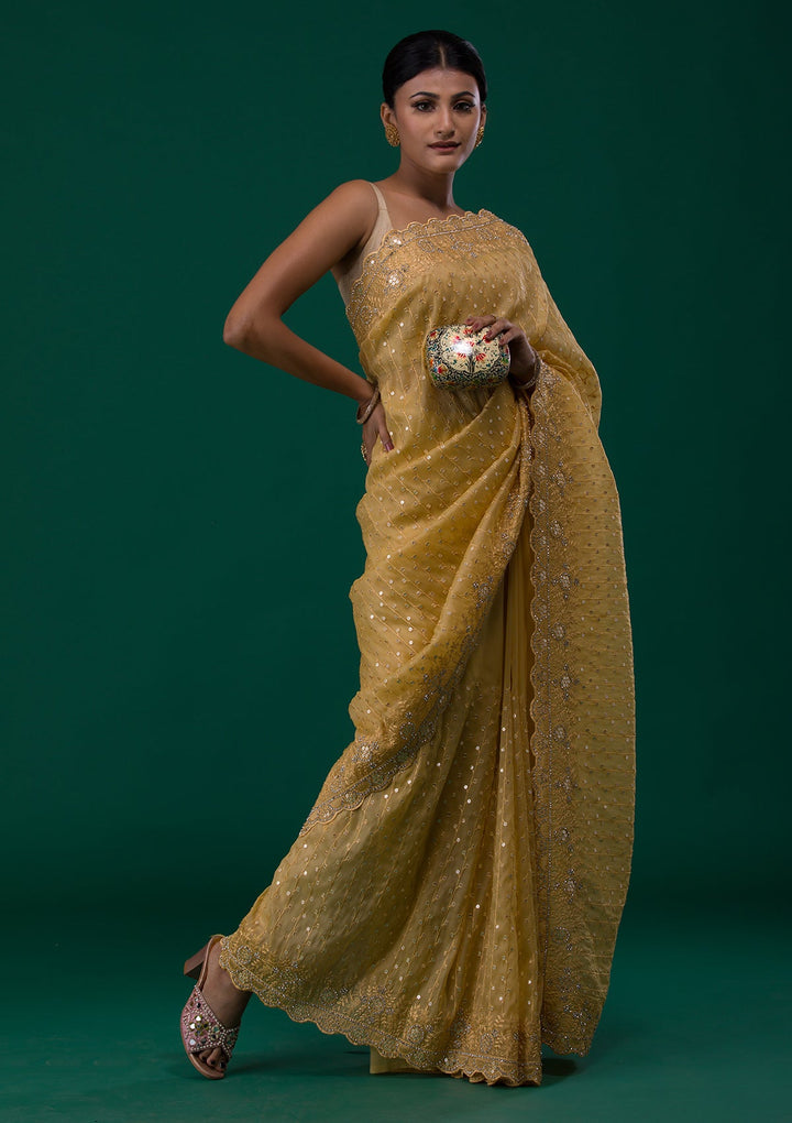 Mustard Silver Stonework Georgette Saree-Koskii