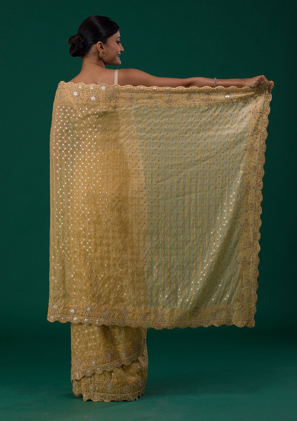 Mustard Silver Stonework Georgette Saree-Koskii