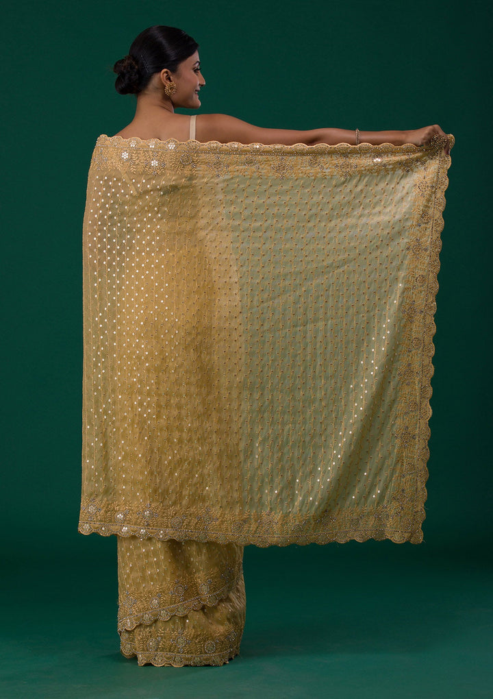 Mustard Silver Stonework Georgette Saree-Koskii
