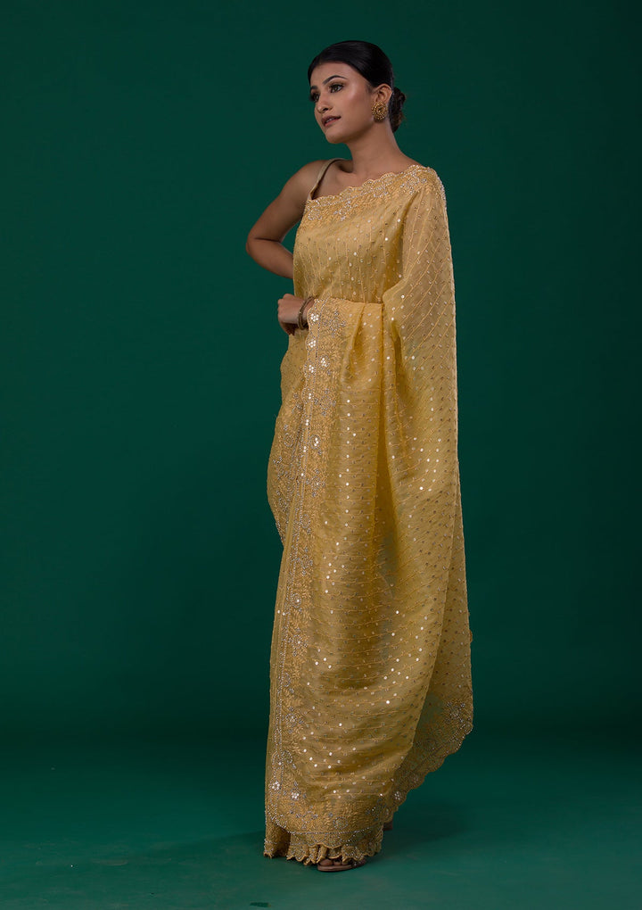 Mustard Silver Stonework Georgette Saree-Koskii