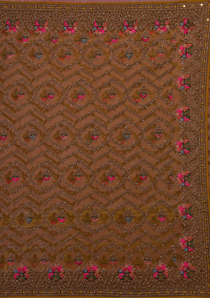 Mustard Stonework Net Saree-Koskii