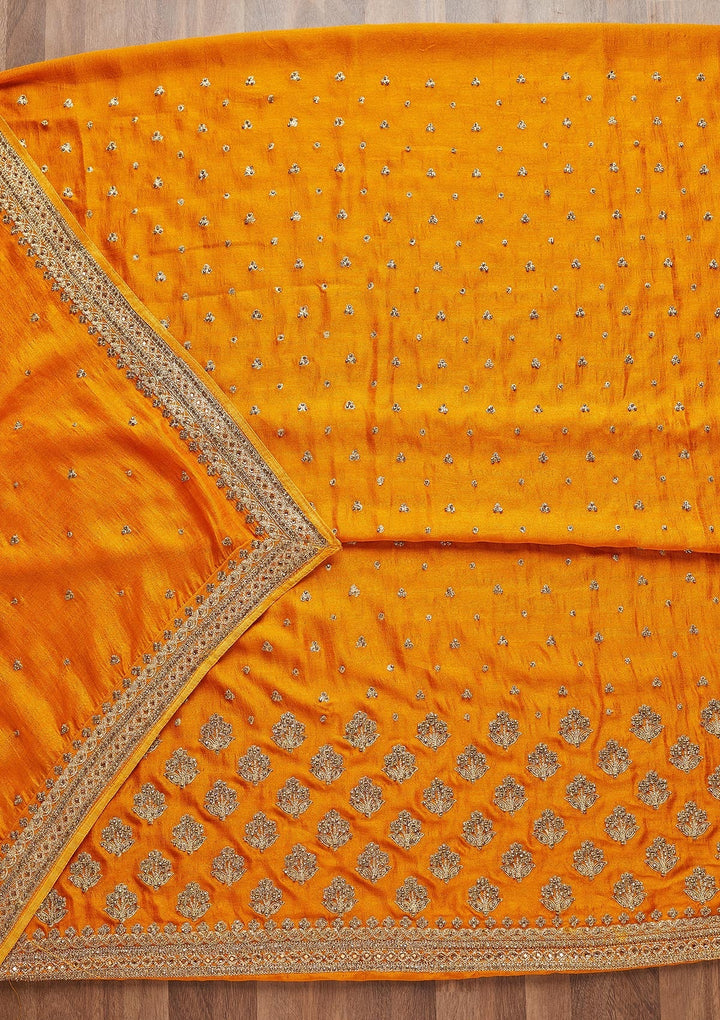 Mustard Stonework Georgette Unstitched Salwar Suit - Koskii