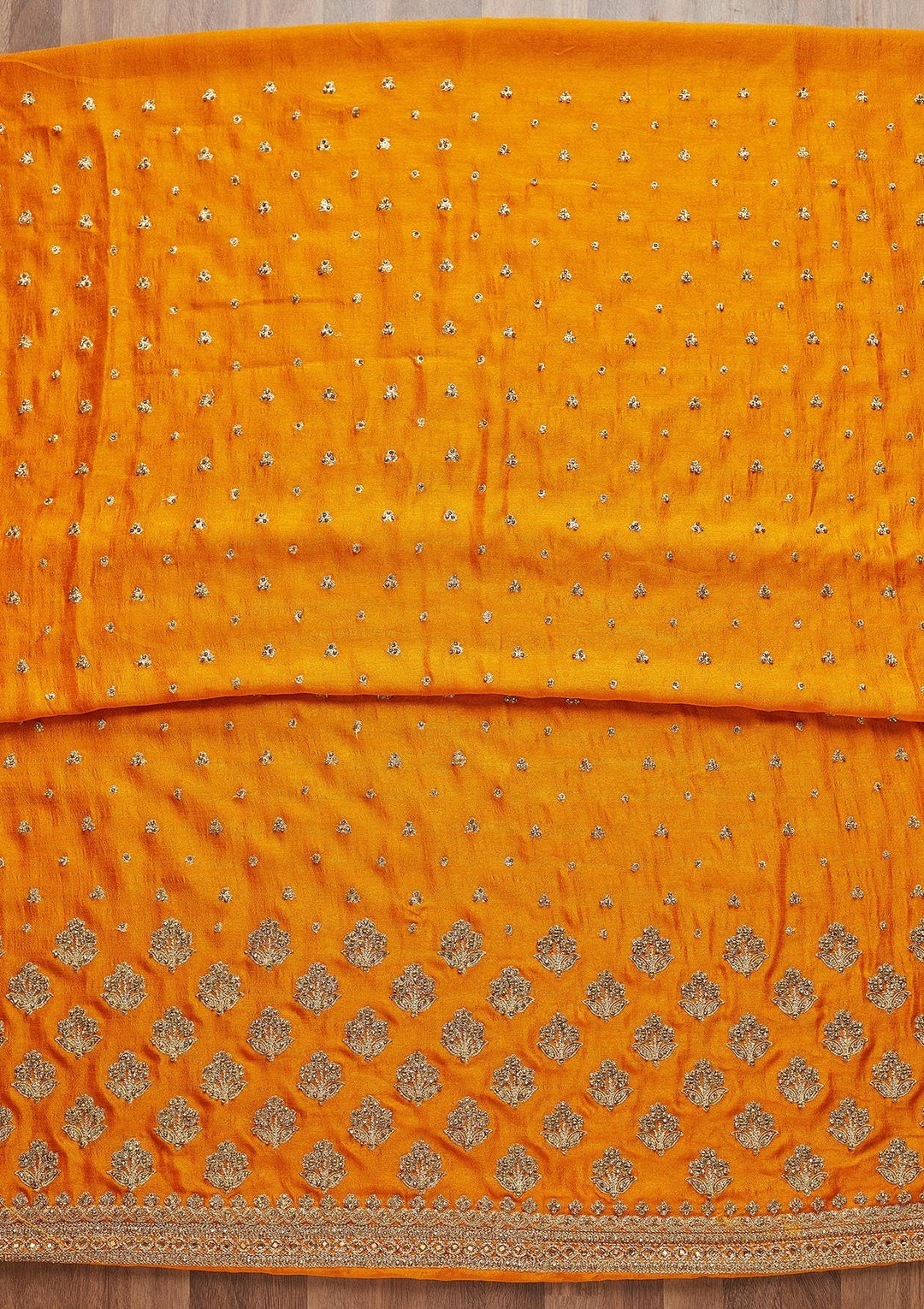 Mustard Stonework Georgette Unstitched Salwar Suit - Koskii