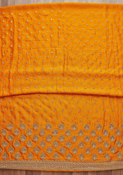 Mustard Stonework Georgette Unstitched Salwar Suit - Koskii