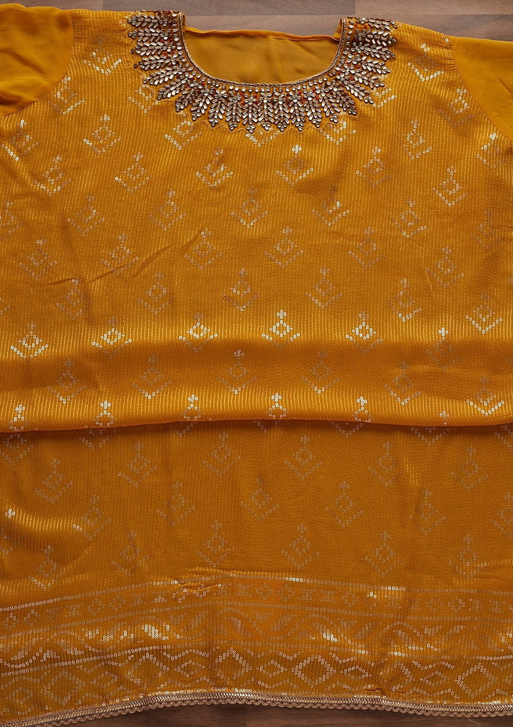 Mustard Stonework Georgette Designer Unstitched Salwar Suit - Koskii