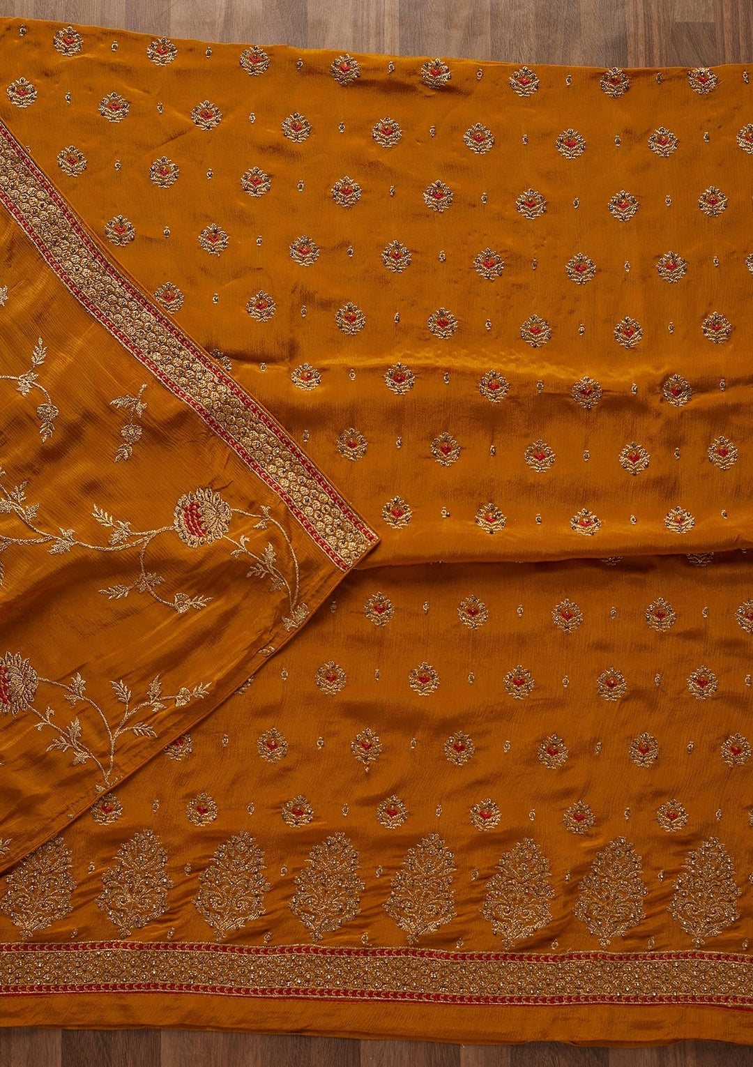 Mustard Stonework Georgette Designer Unstitched Salwar Suit - Koskii