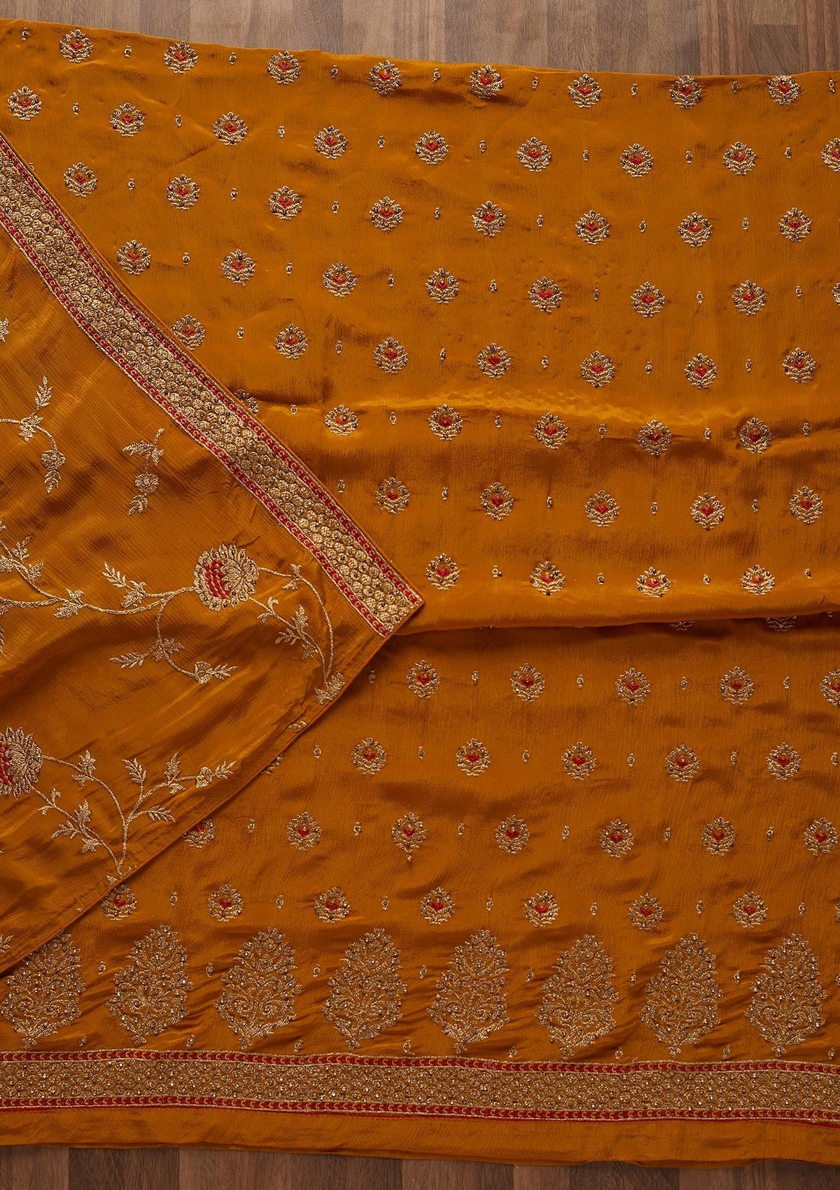 Mustard Stonework Georgette Designer Unstitched Salwar Suit - Koskii