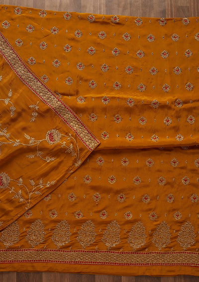Mustard Stonework Georgette Designer Unstitched Salwar Suit - Koskii