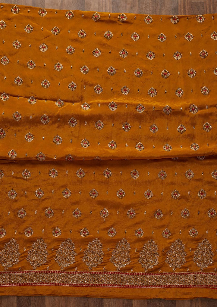 Mustard Stonework Georgette Designer Unstitched Salwar Suit - Koskii