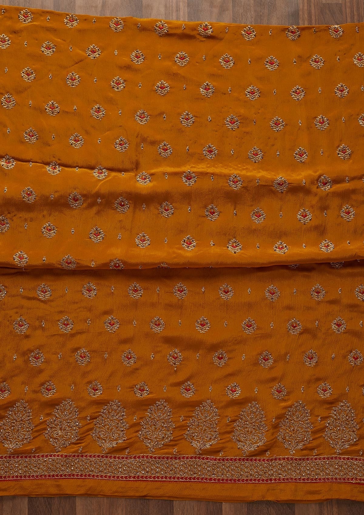 Mustard Stonework Georgette Designer Unstitched Salwar Suit - Koskii