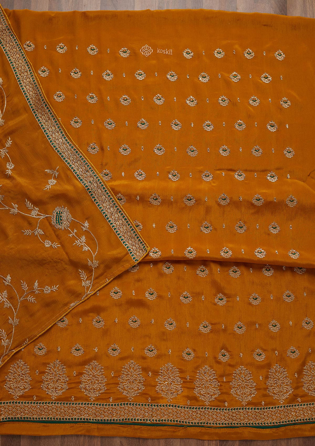 Mustard Stonework Georgette Unstitched Salwar Suit-Koskii